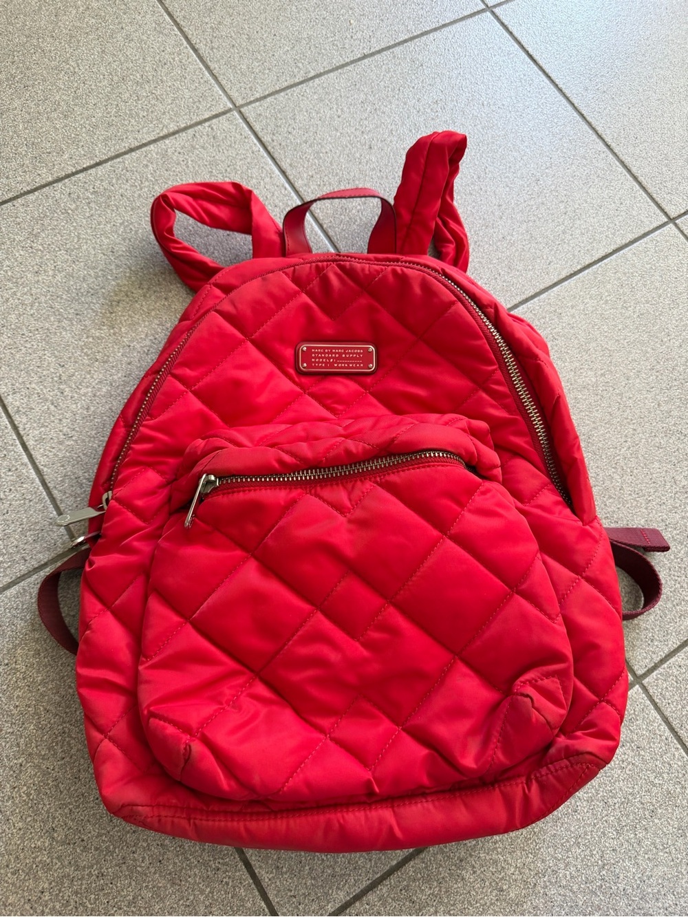 Marc by Marc Jacobs Quilted Red Nylon Backpack with Front Pocket